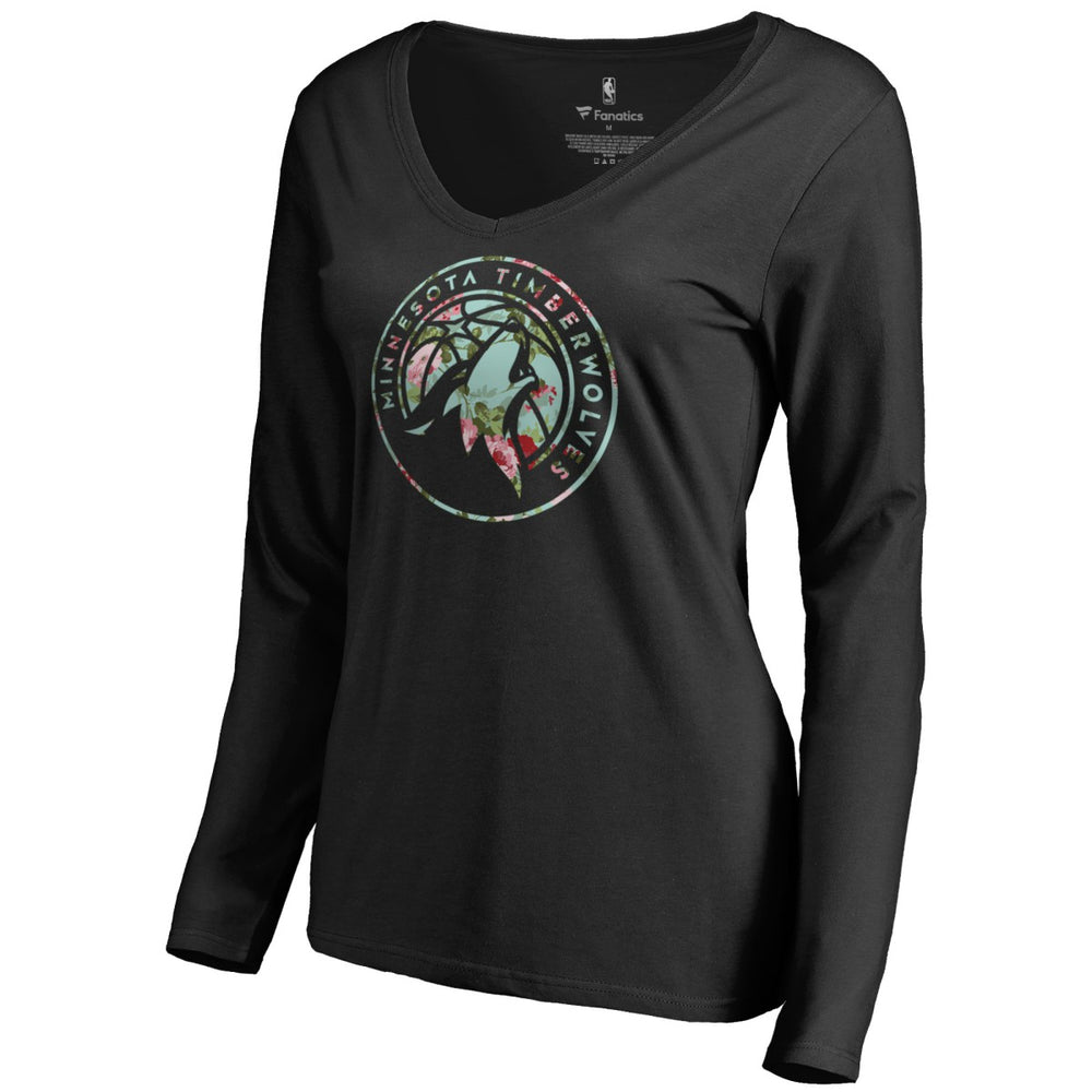 Minnesota Timberwolves Women's Lovely V-Neck Long Sleeve T-Shirt Black - NBA