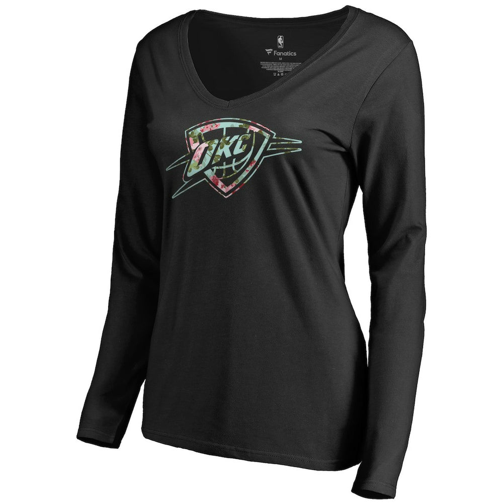 Oklahoma City Thunder Women's Lovely V-Neck Long Sleeve T-Shirt Black - NBA