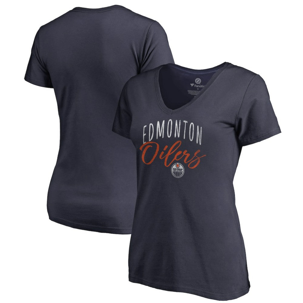 Edmonton Oilers Women's Graceful V-Neck T-Shirt - Navy - NHL