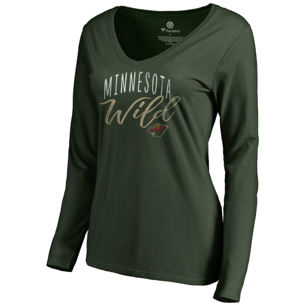Minnesota Wild Women's Graceful Long Sleeve V-Neck T-Shirt - Green - NHL