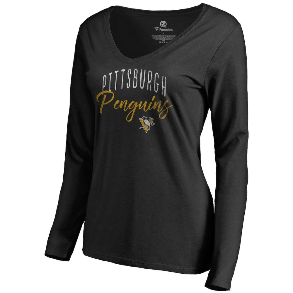 Pittsburgh Penguins Women's Graceful Long Sleeve V-Neck T-Shirt - Black - NHL