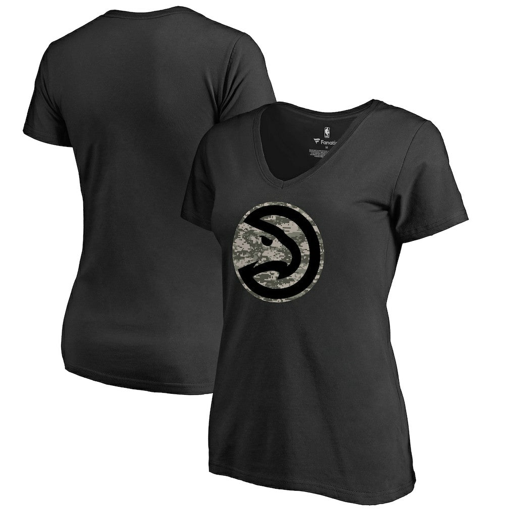 Atlanta Hawks Women's Cloak Camo V-Neck T-Shirt Black - NBA