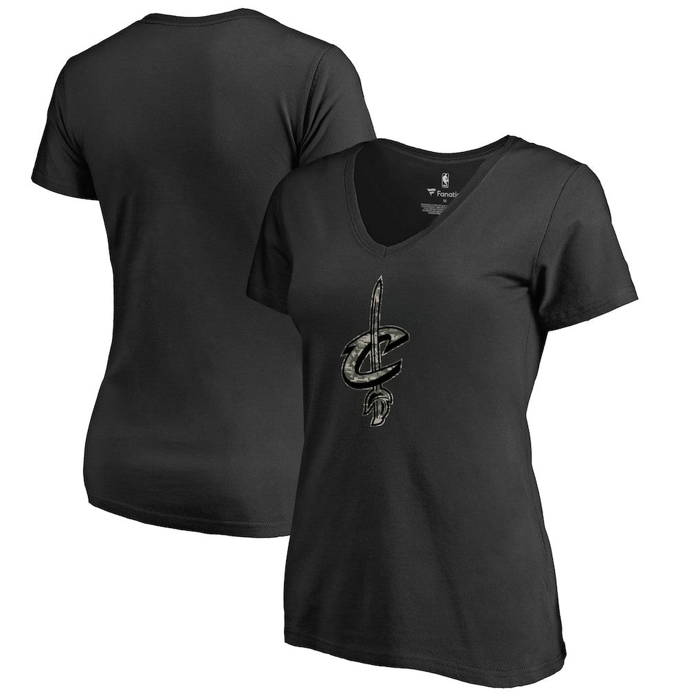 Cleveland Cavaliers Women's Cloak Camo V-Neck T-Shirt Black - NBA