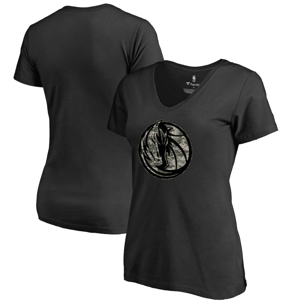 Dallas Mavericks Women's Cloak Camo V-Neck T-Shirt Black - NBA