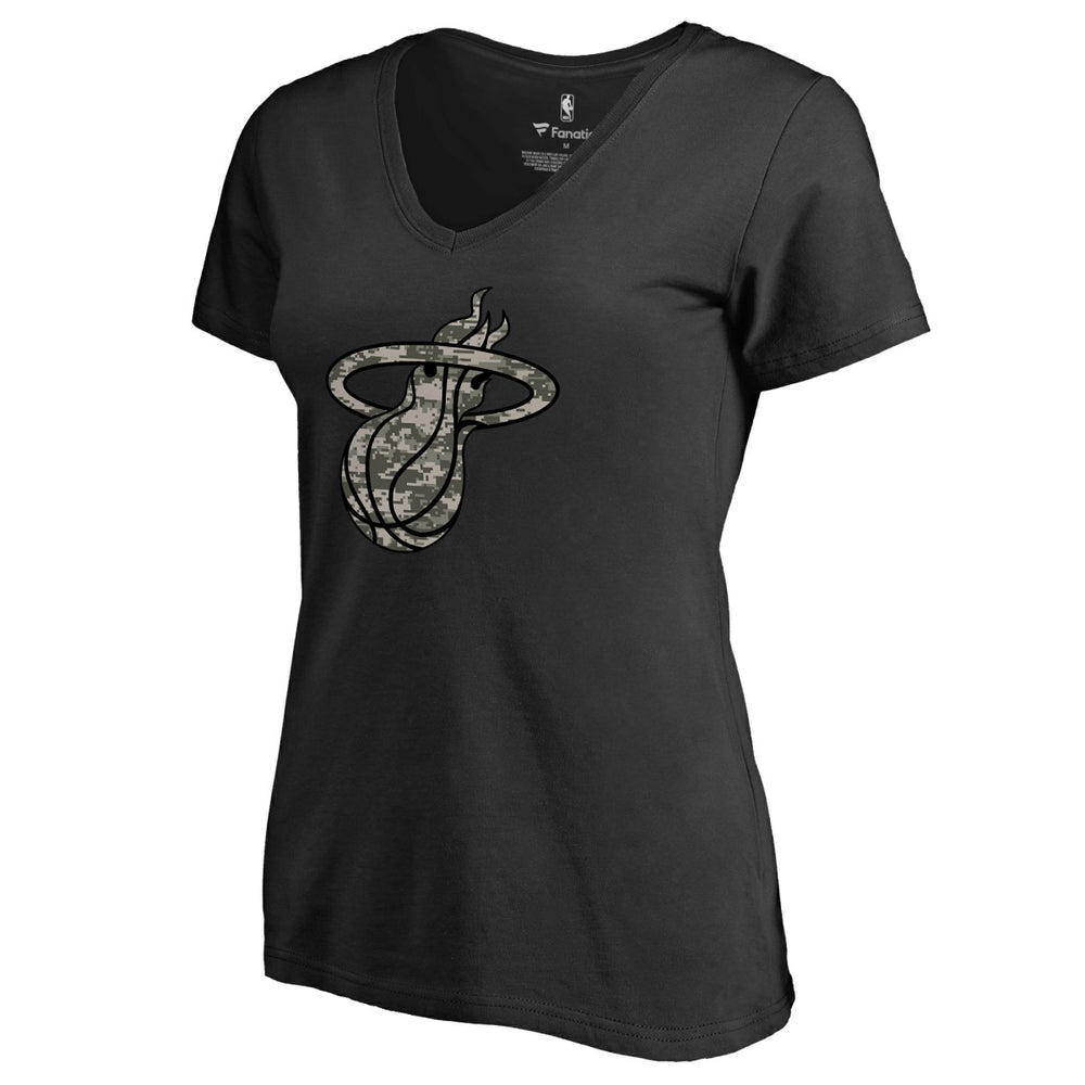 Miami Heat Women's Cloak Camo V-Neck T-Shirt Black - NBA