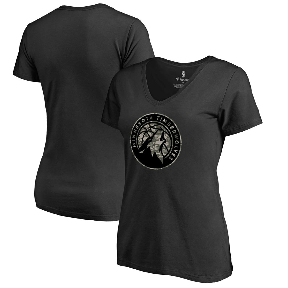 Minnesota Timberwolves Women's Cloak Camo V-Neck T-Shirt Black - NBA