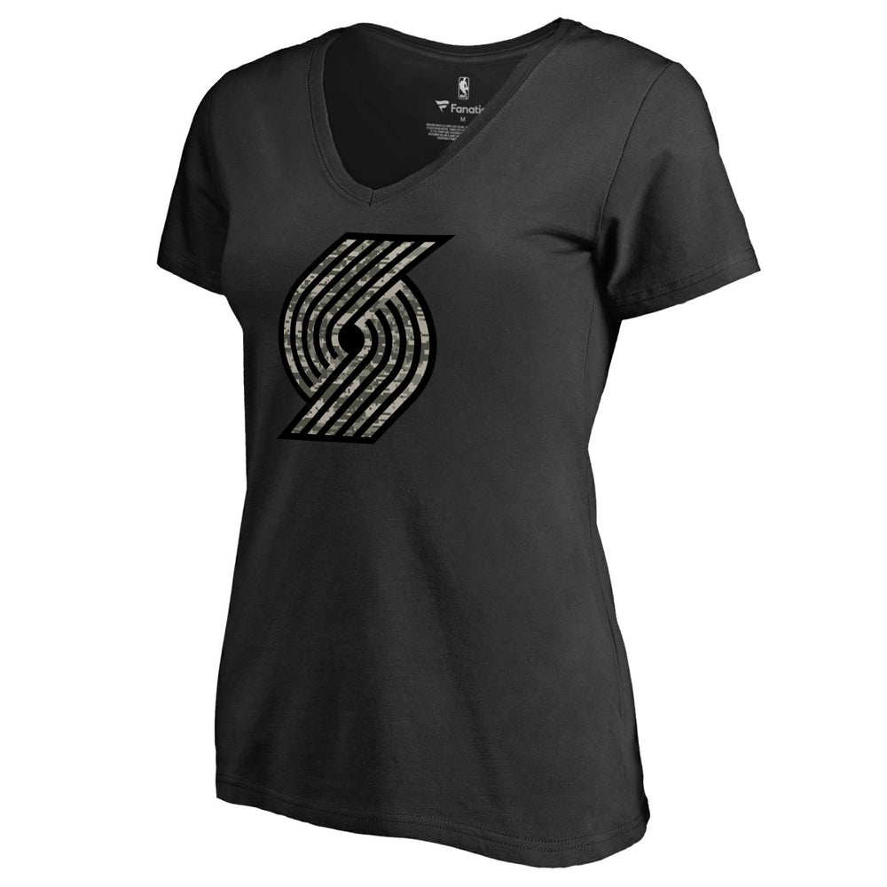 Portland Trail Blazers Women's Cloak Camo V-Neck T-Shirt Black - NBA