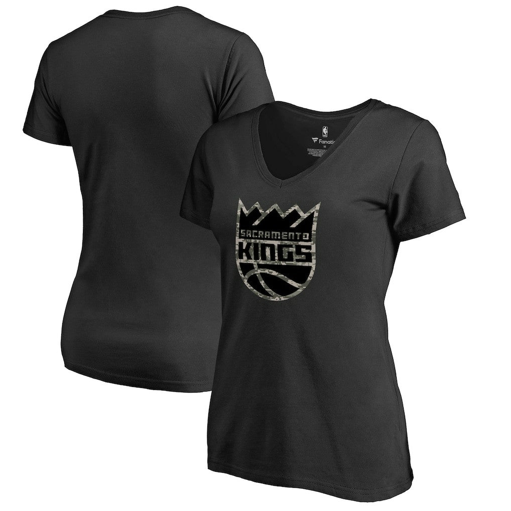 Sacramento Kings Women's Cloak Camo V-Neck T-Shirt Black - NBA
