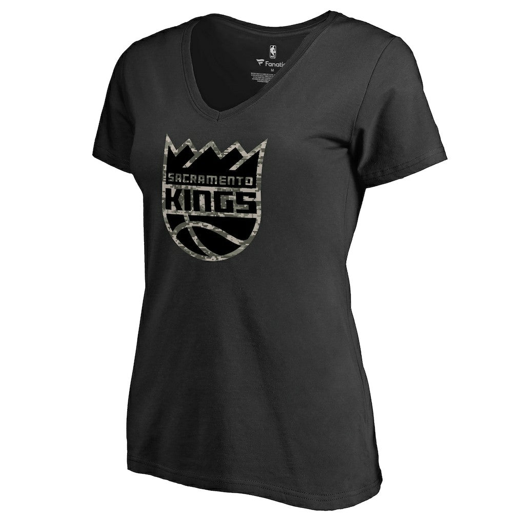 Sacramento Kings Women's Cloak Camo V-Neck T-Shirt Black - NBA