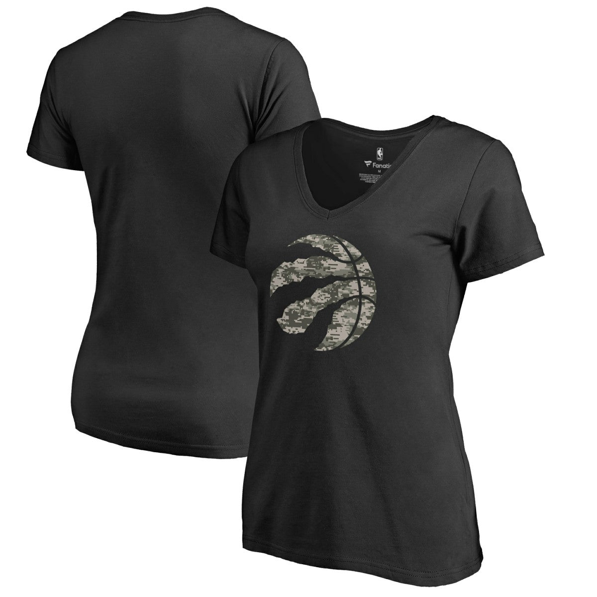 Toronto Raptors Women's Cloak Camo V-Neck T-Shirt Black - NBA
