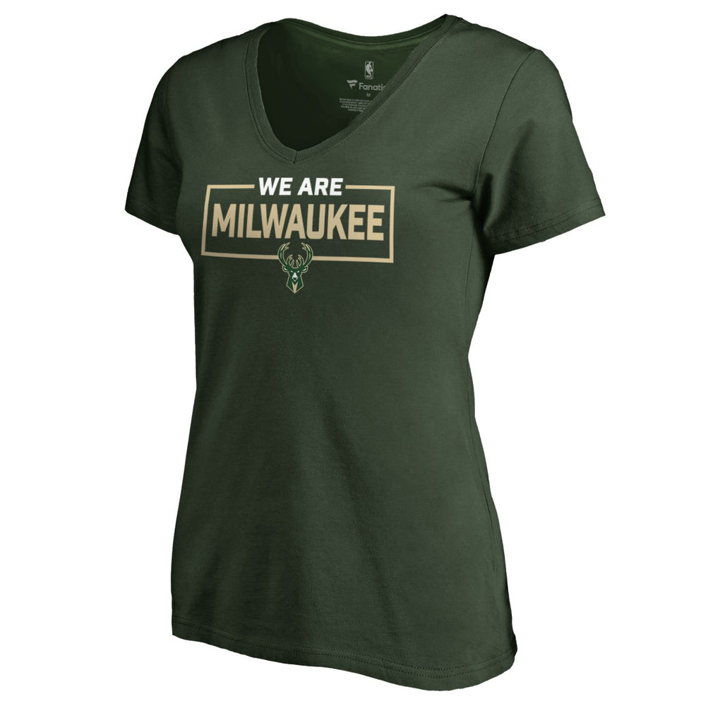 Milwaukee Bucks Women's We Are Iconic Collection V-Neck T-Shirt Green - NBA