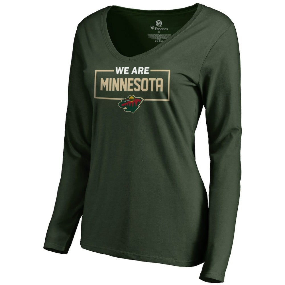 Minnesota Wild Women's Iconic Collection We Are Long Sleeve V-Neck T-Shirt - Green - NHL