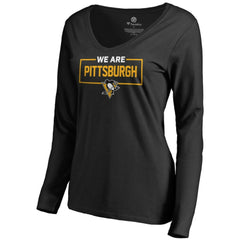 Pittsburgh Penguins Women's Iconic Collection We Are Long Sleeve V-Neck T-Shirt - Black - NHL