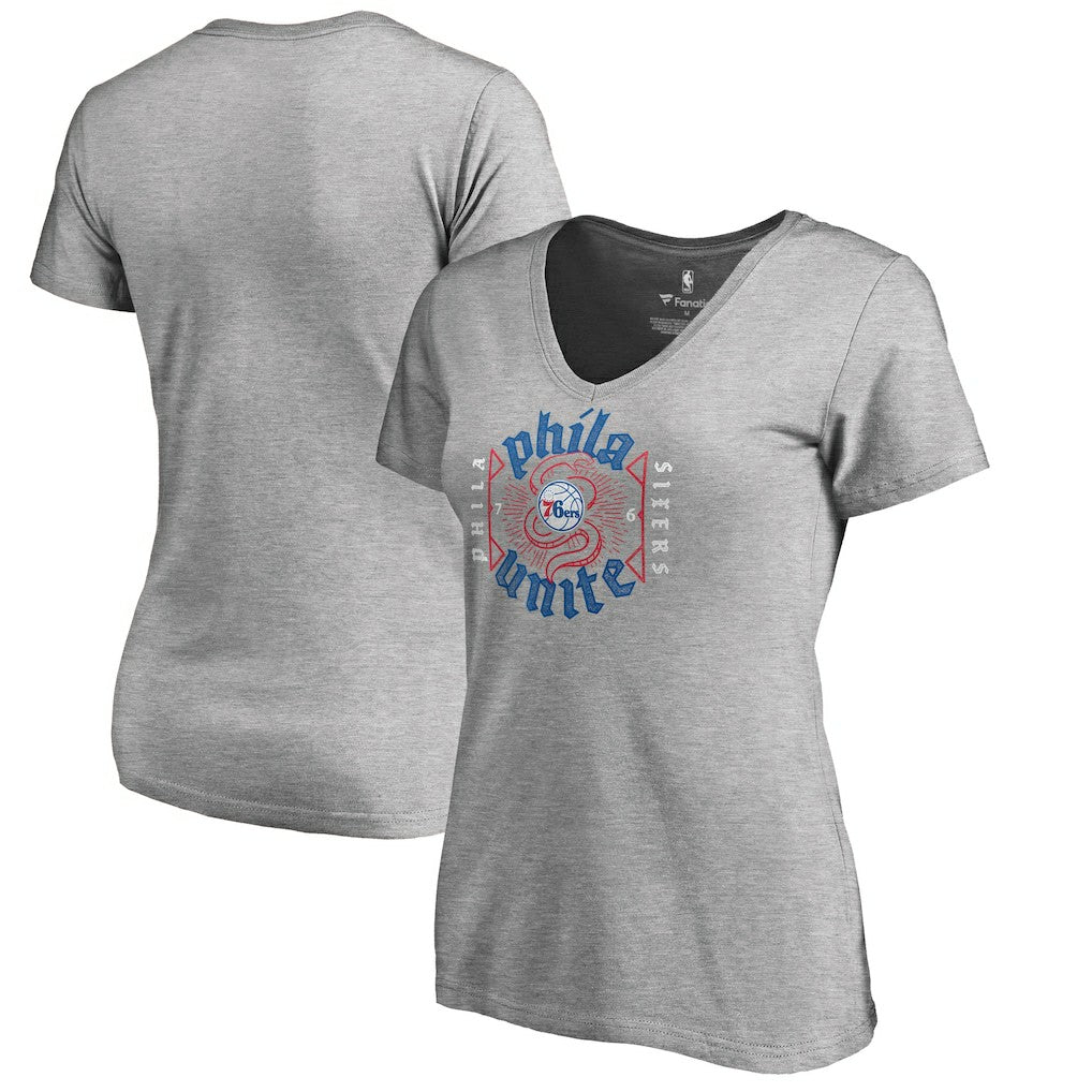 Philadelphia 76ers Women's Hometown Collection Unite V-Neck T-Shirt Heather Gray - NBA