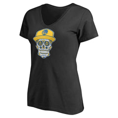 Golden State Warriors Women's Hometown Collection Sugar Skull Alternate V-Neck T-Shirt Black - NBA