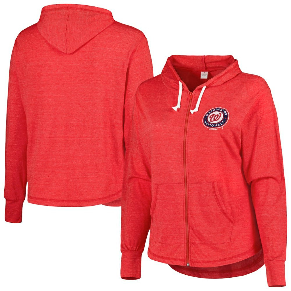 Washington Nationals Soft as a Grape Women's Plus Size Full-Zip Lightweight Hoodie Top - MLB