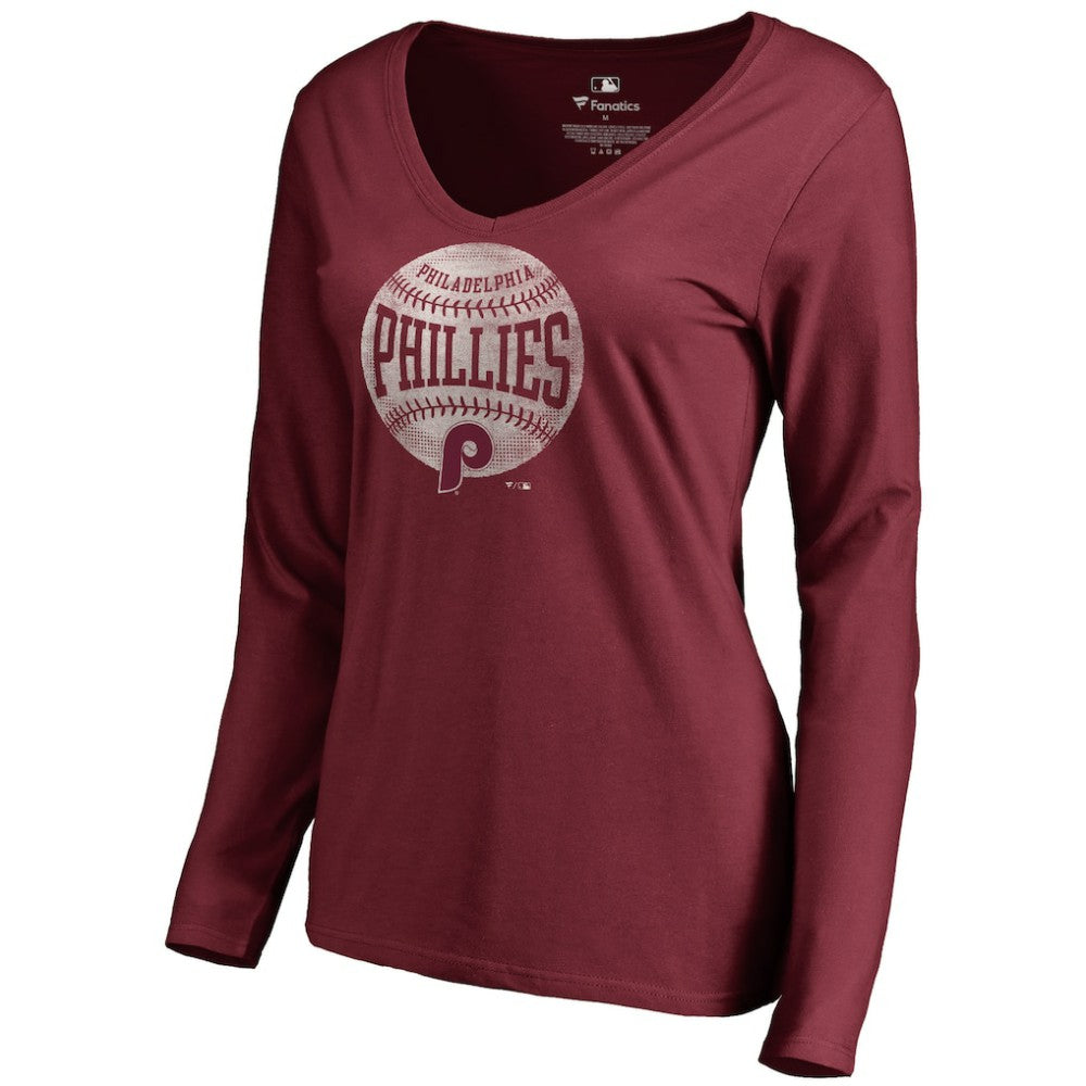 Philadelphia Phillies Women's Cooperstown Collection Slider Long Sleeve V-Neck T-Shirt - MLB