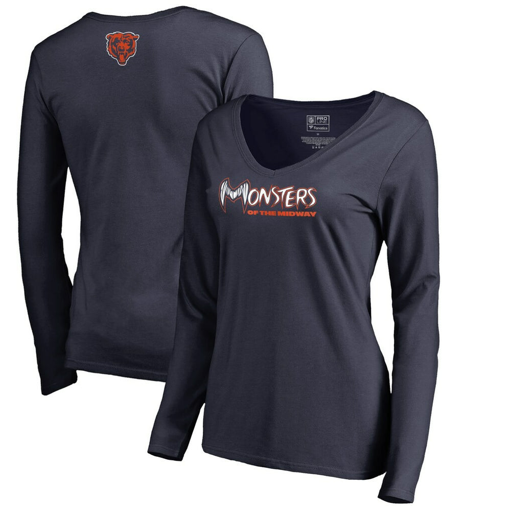 Chicago Bears Women's Monsters Long Sleeve V-Neck T-Shirt Navy | NFL