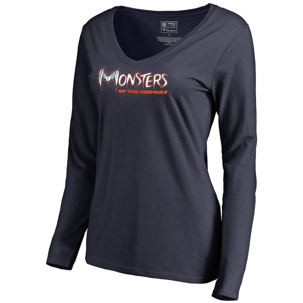 Chicago Bears Women's Monsters Long Sleeve V-Neck T-Shirt Navy | NFL