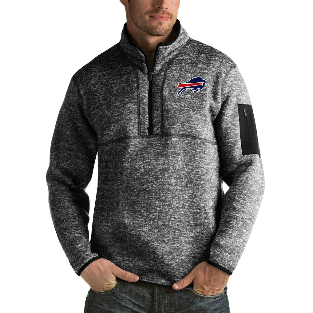 Buffalo Bills Antigua Fortune Big & Tall Quarter-Zip Pullover Jacket Heather Black | NFL