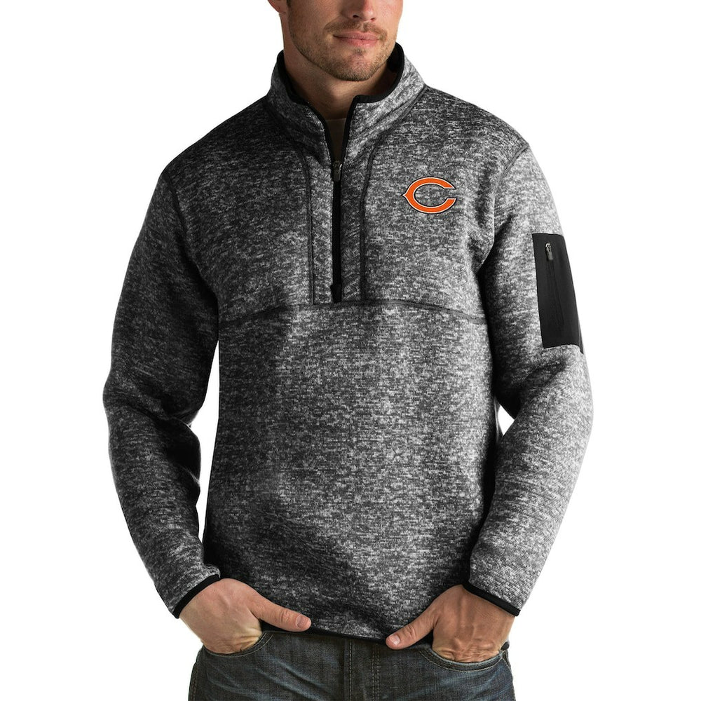 Chicago Bears Antigua Fortune Big & Tall Quarter-Zip Pullover Jacket Heather Black | NFL