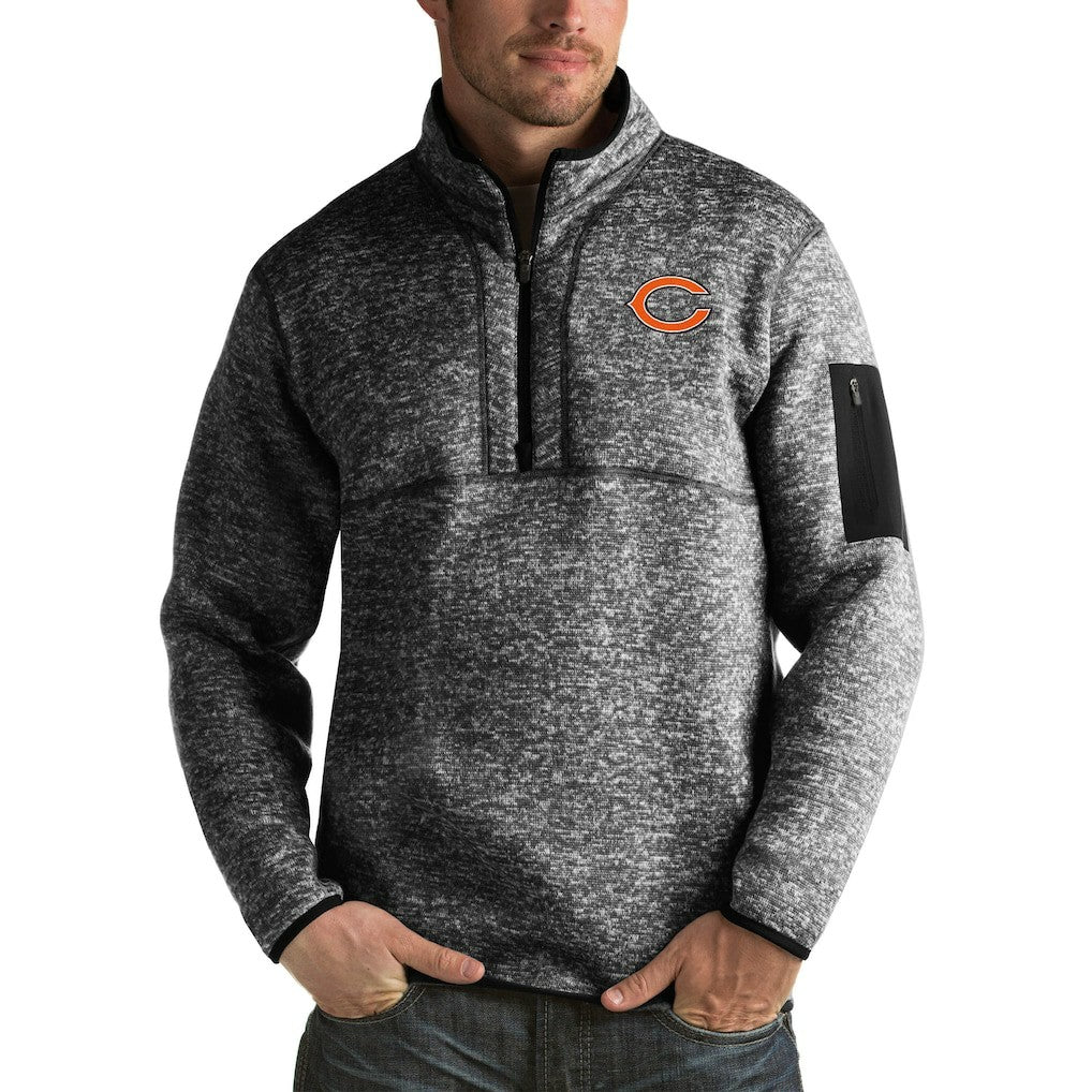 Chicago Bears Antigua Fortune Big & Tall Quarter-Zip Pullover Jacket Heather Black | NFL