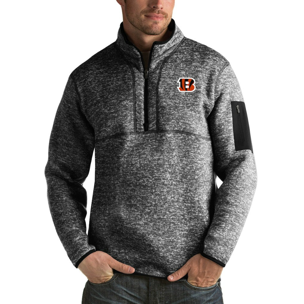 Cincinnati Bengals Antigua Fortune Big & Tall Quarter-Zip Pullover Jacket Heather Black | NFL