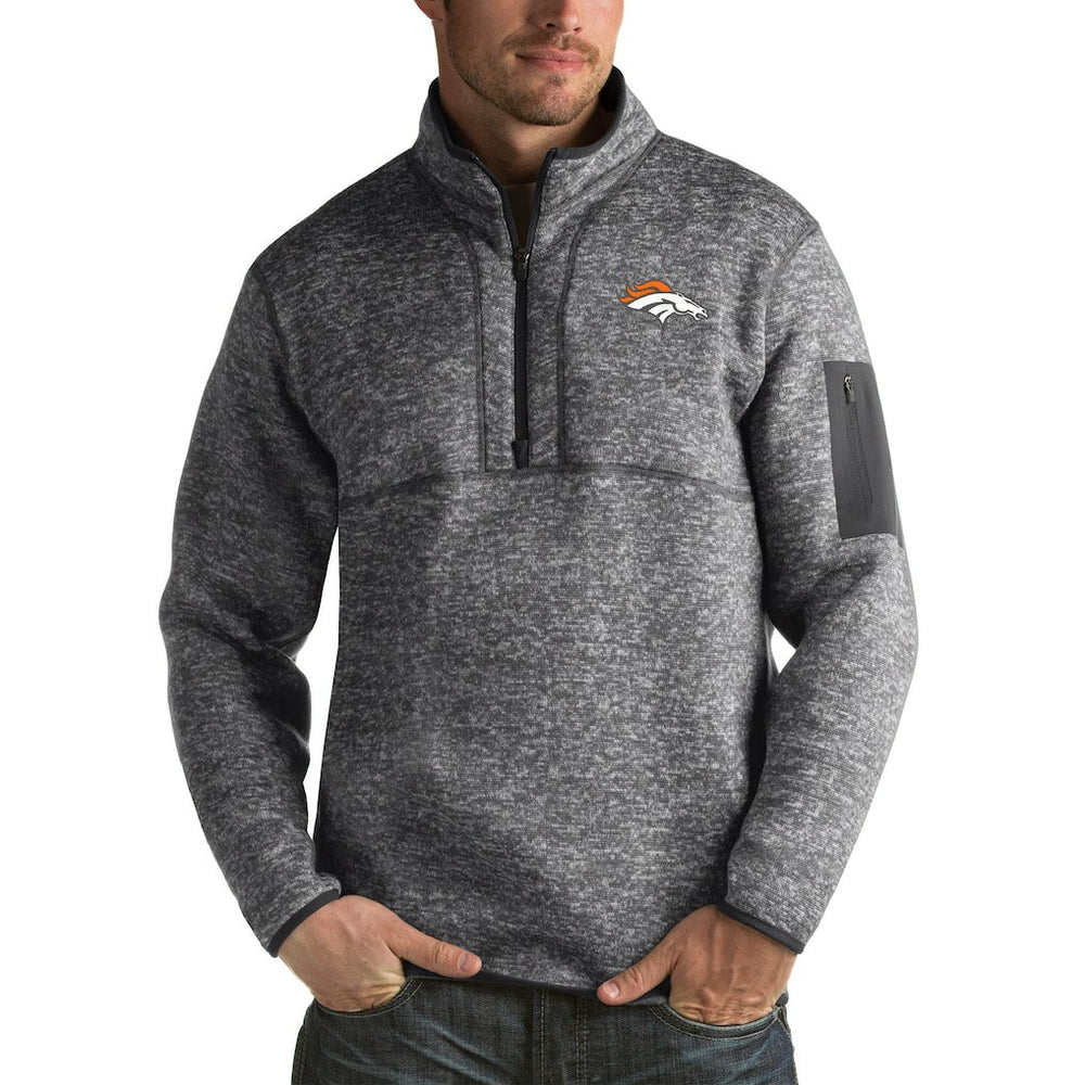 Denver Broncos Antigua Fortune Big & Tall Quarter-Zip Pullover Jacket Charcoal | NFL