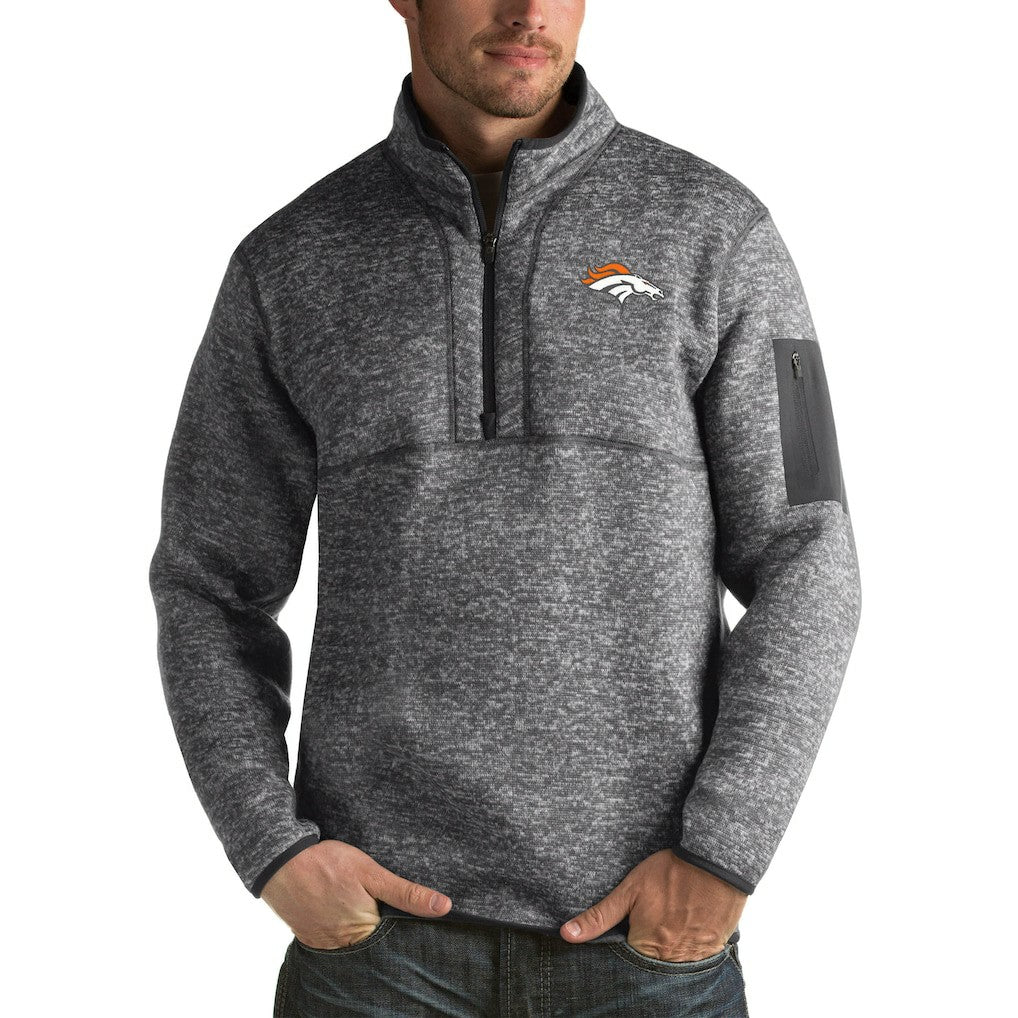 Denver Broncos Antigua Fortune Big & Tall Quarter-Zip Pullover Jacket Charcoal | NFL