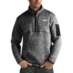 Denver Broncos Antigua Fortune Big & Tall Quarter-Zip Pullover Jacket Heather Black | NFL