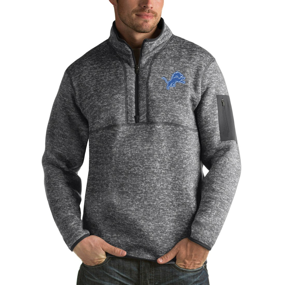 Detroit Lions Antigua Fortune Big & Tall Quarter-Zip Pullover Jacket Charcoal | NFL