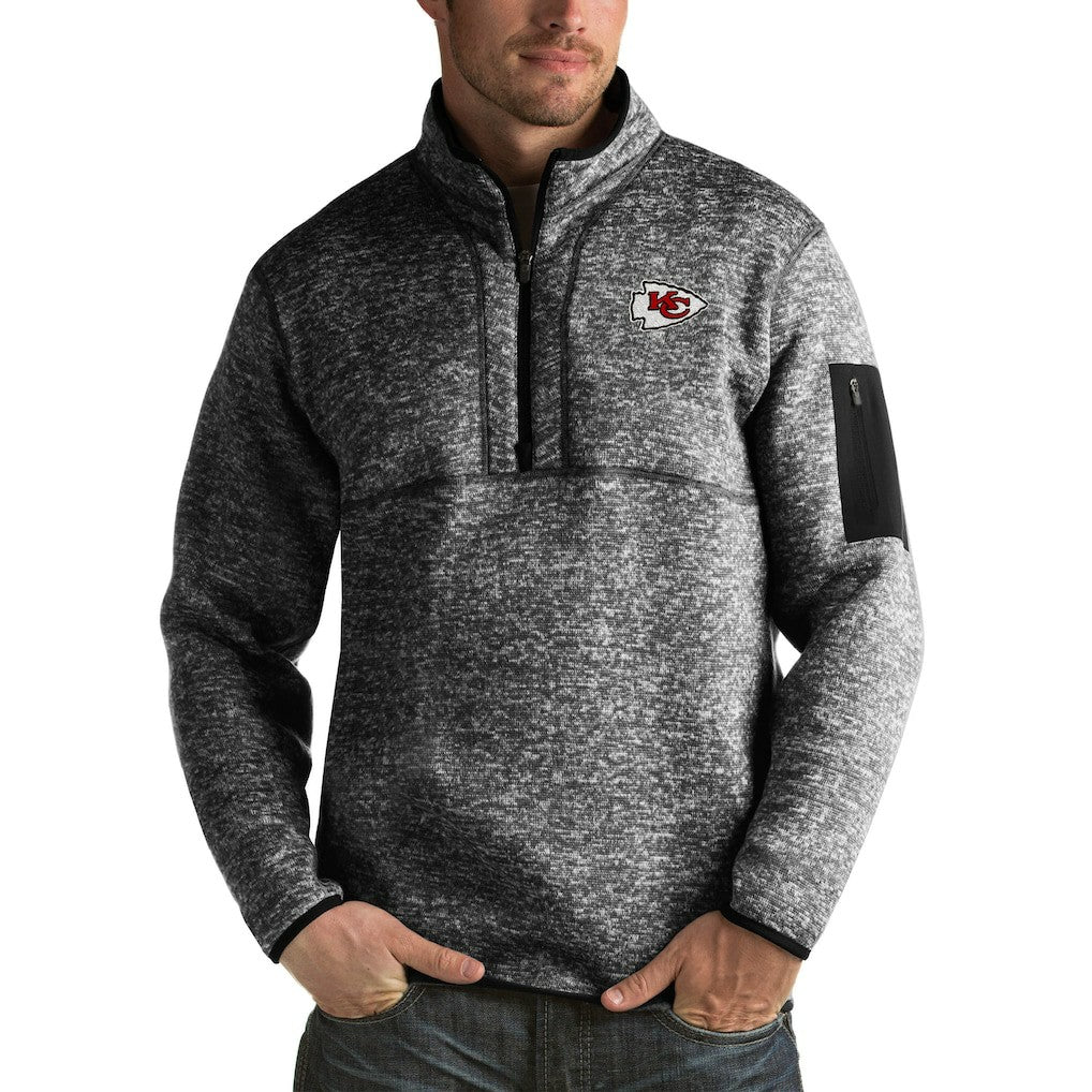 Kansas City Chiefs Antigua Fortune Big & Tall Quarter-Zip Pullover Jacket Heather Black | NFL