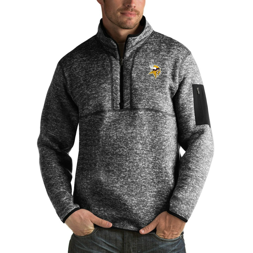 Minnesota Vikings Antigua Fortune Big & Tall Quarter-Zip Pullover Jacket Heather Black | NFL