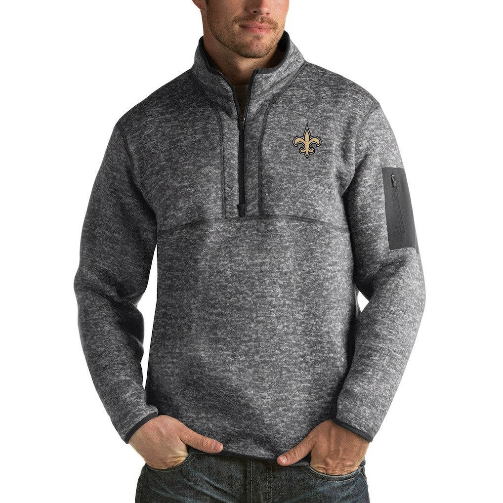 New Orleans Saints Antigua Fortune Big & Tall Quarter-Zip Pullover Jacket Charcoal | NFL