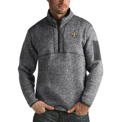 New Orleans Saints Antigua Fortune Big & Tall Quarter-Zip Pullover Jacket Charcoal | NFL