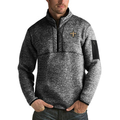 New Orleans Saints Antigua Fortune Big & Tall Quarter-Zip Pullover Jacket Heather Black | NFL