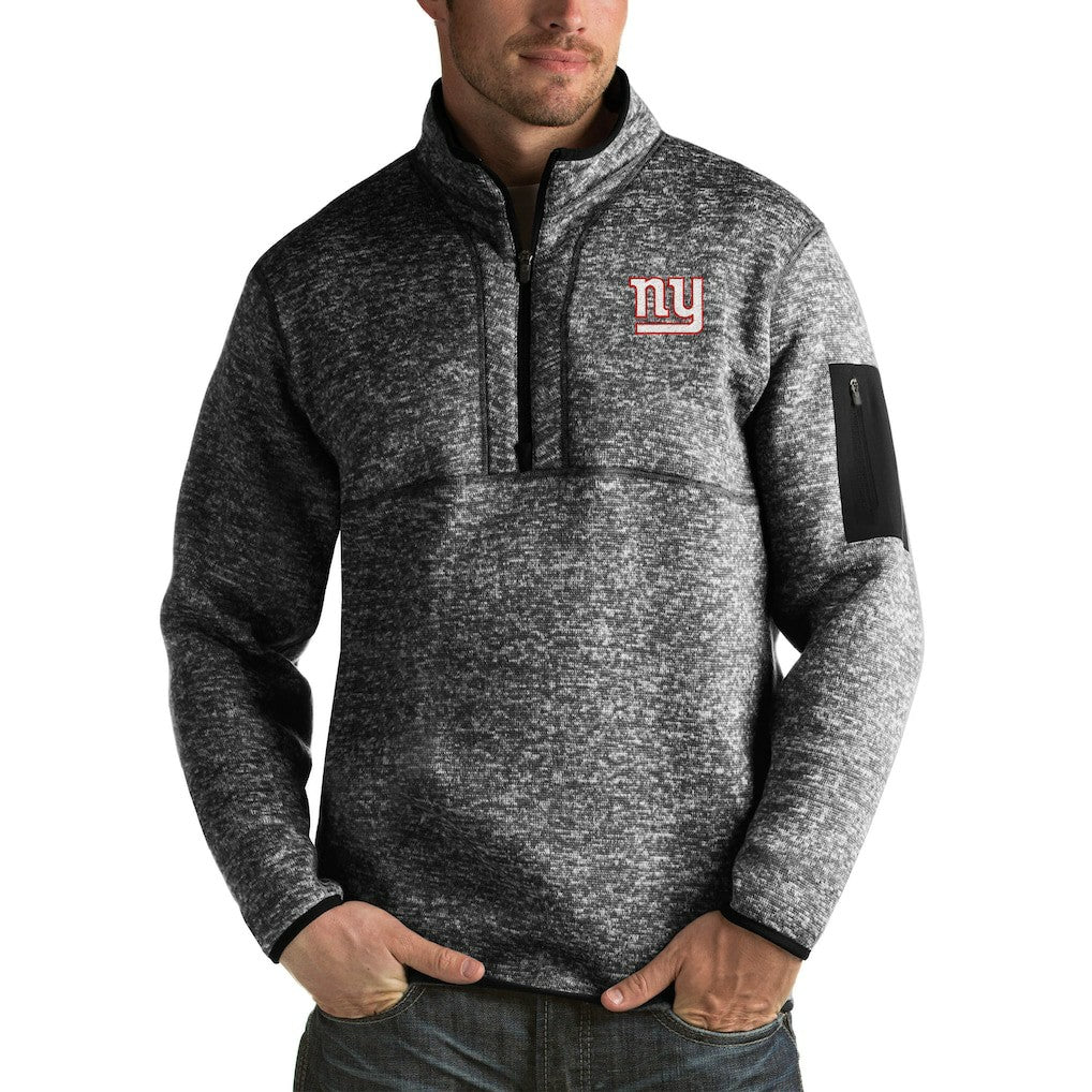 New York Giants Antigua Fortune Big & Tall Quarter-Zip Pullover Jacket Heather Black | NFL