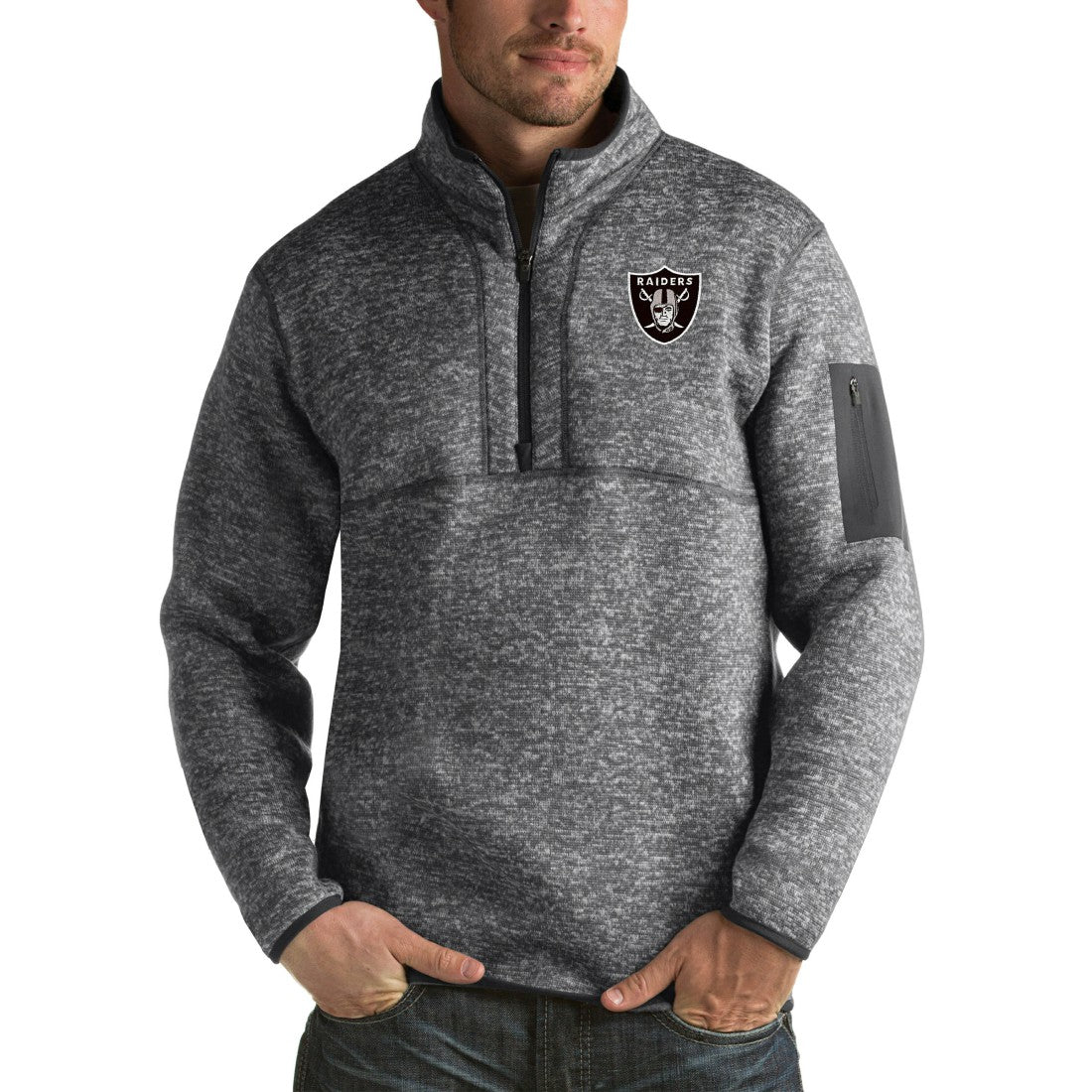 Las Vegas Raiders Antigua Fortune Big & Tall Quarter-Zip Pullover Jacket Charcoal | NFL