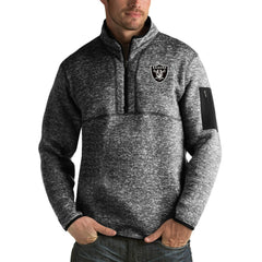 Las Vegas Raiders Antigua Fortune Big & Tall Quarter-Zip Pullover Jacket Heather Black | NFL