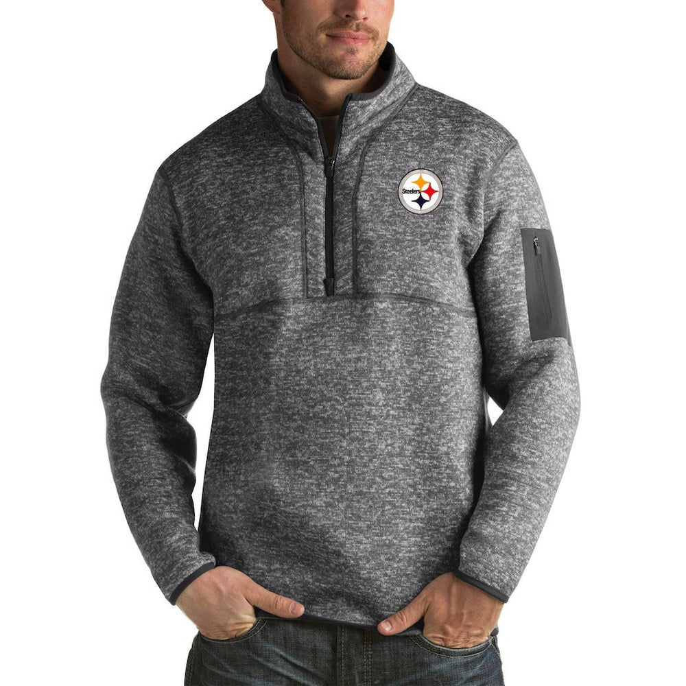 Pittsburgh Steelers Antigua Fortune Big & Tall Quarter-Zip Pullover Jacket Heather Black | NFL