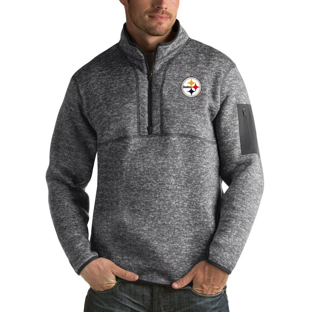 Pittsburgh Steelers Antigua Fortune Big & Tall Quarter-Zip Pullover Jacket Heather Black | NFL