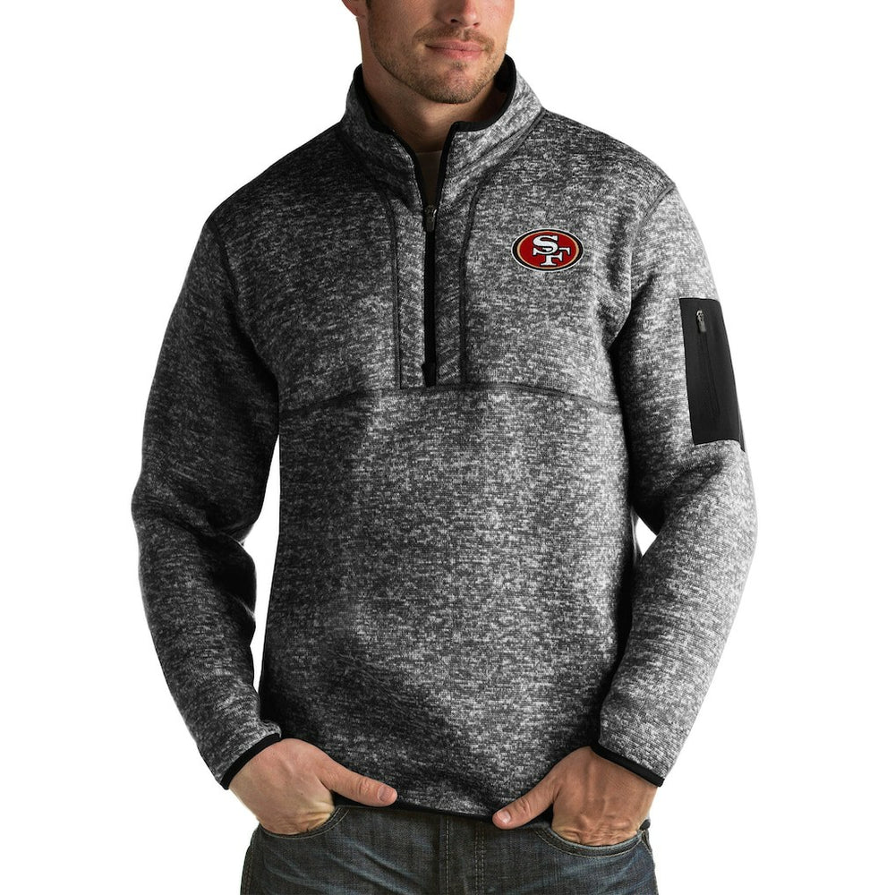 San Francisco 49ers Antigua Fortune Big & Tall Quarter-Zip Pullover Jacket Heather Black | NFL