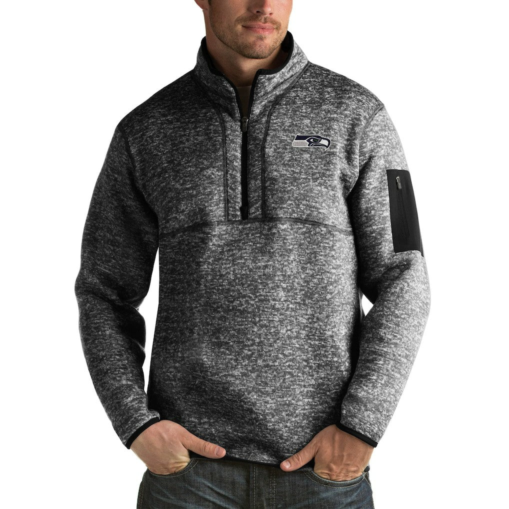 Seattle Seahawks Antigua Fortune Big & Tall Quarter-Zip Pullover Jacket Heather Black | NFL