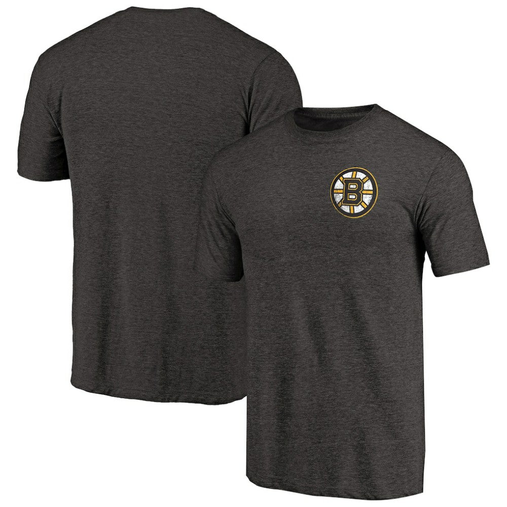 Boston Bruins Primary Logo Left Chest Distressed Tri-Blend T-Shirt - Black - NHL