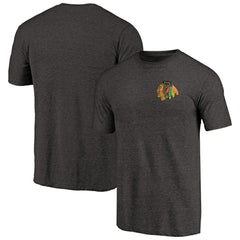 Chicago Blackhawks Primary Logo Left Chest Distressed Tri-Blend T-Shirt - Black - NHL