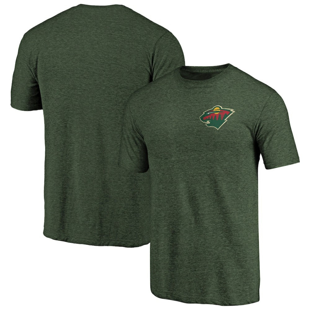 Minnesota Wild Primary Logo Left Chest Distressed Tri-Blend T-Shirt - Green - NHL