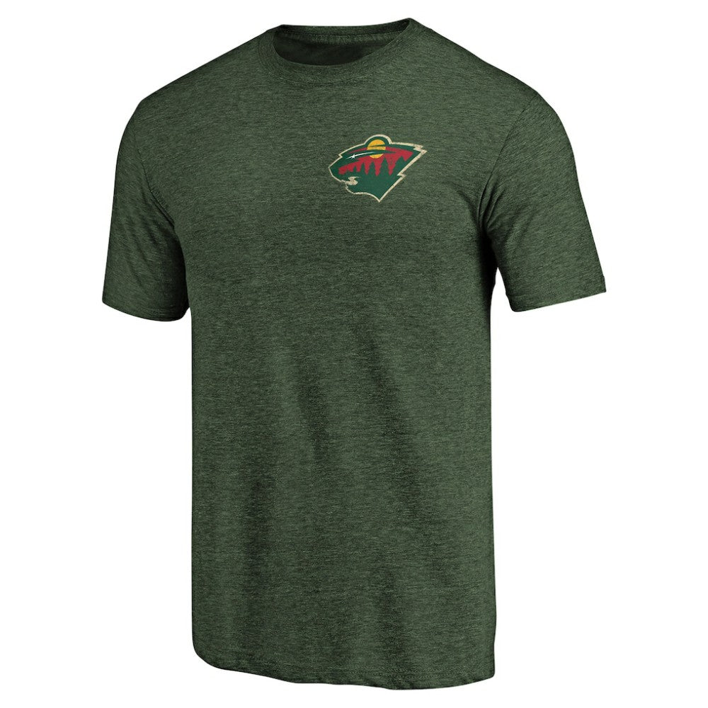 Minnesota Wild Primary Logo Left Chest Distressed Tri-Blend T-Shirt - Green - NHL