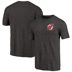 New Jersey Devils Primary Logo Left Chest Distressed Tri-Blend T-Shirt - Black - NHL