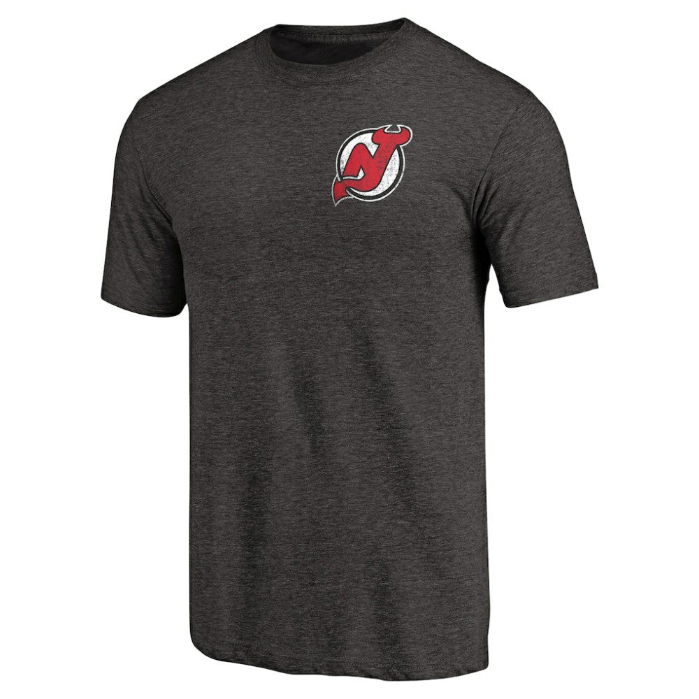 New Jersey Devils Primary Logo Left Chest Distressed Tri-Blend T-Shirt - Black - NHL