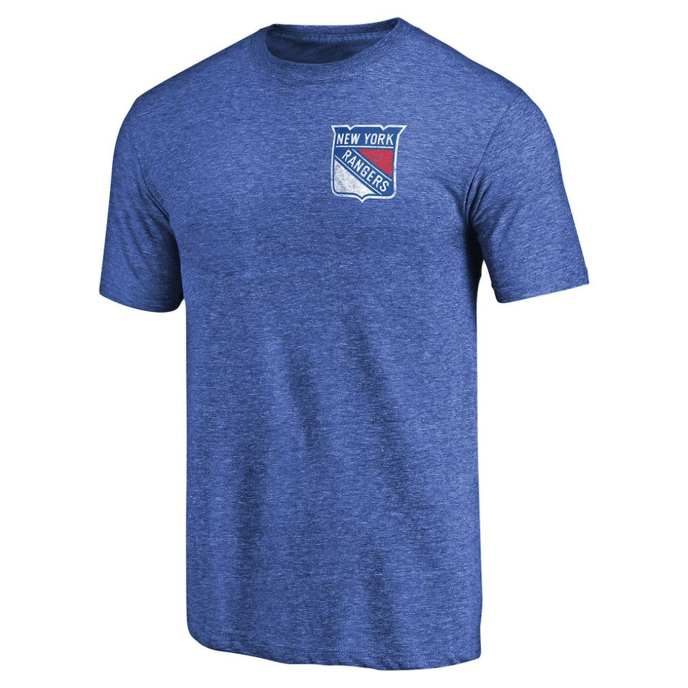New York Rangers Primary Logo Left Chest Distressed Tri-Blend T-Shirt - Blue - NHL